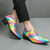 Men's rainbow snake skin pattern top zip slip on dress shoe 05