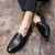 Men's black plain retro curve toe slip on dress shoe 06