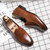 Men's brown plain retro curve toe slip on dress shoe 08