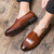 Men's brown plain retro curve toe slip on dress shoe 04