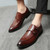 Men's brown sewn accents monk strap slip on dress shoe 02