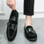 Men's black croc skin pattern monk strap slip on dress shoe 02