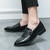 Men's black tassel buckle strap slip on dress shoe 02