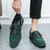 Men's green tassel buckle strap slip on dress shoe 06
