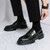 Men's black retro croc skin pattern penny slip on dress shoe 04