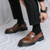 Men's brown retro croc skin pattern penny slip on dress shoe 06