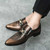 Men's brown snake skin pattern metal buckle slip on dress shoe 02