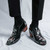 Men's black floral pattern point toe slip on dress shoe 02
