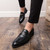Men's black retro croc skin pattern penny slip on dress shoe 03
