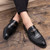 Men's black retro croc skin pattern penny slip on dress shoe 05