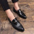 Men's black retro croc skin pattern penny slip on dress shoe 07