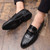 Men's black retro croc skin pattern penny slip on dress shoe 08