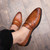 Men's brown retro croc skin pattern penny slip on dress shoe 03