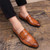 Men's brown retro croc skin pattern penny slip on dress shoe 06