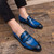 Men's blue retro croc skin pattern penny slip on dress shoe 07