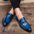 Men's blue retro croc skin pattern penny slip on dress shoe 09