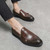 Men's brown urban monk strap slip on dress shoe 03