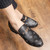 Men's black pattern print metal buckle slip on dress shoe 04