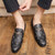 Men's black pattern print metal buckle slip on dress shoe 09
