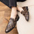 Men's brown pattern print metal buckle slip on dress shoe 07