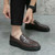 Men's brown weave accents penny strap slip on dress shoe 02