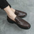 Men's brown weave accents penny strap slip on dress shoe 03