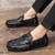 Men's black metal buckle pattern print slip on dress shoe 04