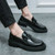 Men's black retro trim chain buckle slip on dress shoe 02