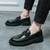Men's black retro trim chain buckle slip on dress shoe 04