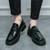 Men's black retro trim chain buckle slip on dress shoe 05