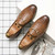 Men's brown retro weave accents metal buckle slip on dress shoe 08