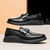 Men's black metal buckle strap slip on dress shoe 07