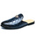 Men's blue check pattern metal ornament slip on shoe mule 01