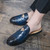 Men's blue check pattern metal ornament slip on shoe mule 04