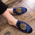 Men's blue retro pattern on vamp slip on shoe mule 07