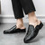 Men's black crocodile skin pattern slip on shoe mule 03