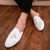 Men's white patent tassel on vamp slip on shoe mule 06