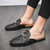 Men's black pattern print trim chain buckle slip on shoe mule 02