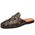 Men's brown pattern print trim chain buckle slip on shoe mule 01