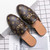 Men's brown pattern print trim chain buckle slip on shoe mule 08