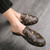 Men's brown pattern print trim chain buckle slip on shoe mule 05
