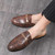 Men's brown pattern metal buckle on top slip on shoe mule 03