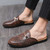 Men's brown pattern metal buckle on top slip on shoe mule 04