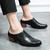 Men's black pattern print heeled slip on shoe mule 02