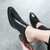 Men's black pattern print heeled slip on shoe mule 03