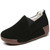 Women's black suede plain casual winter slip on rocker bottom sneaker 01