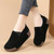 Women's black suede plain casual winter slip on rocker bottom sneaker 06