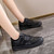 Women's black simple plain winter lace up shoe sneaker 04