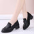 Women's black plain slip on thick heel penny strap dress shoe 02