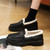 Women's black metal buckle strap winter slip on dress shoe 03